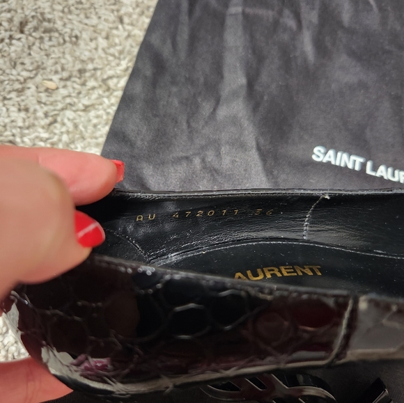 Yves Saint Laurent Crocodile Logo Black Heels 36 - Picture 9 of 16